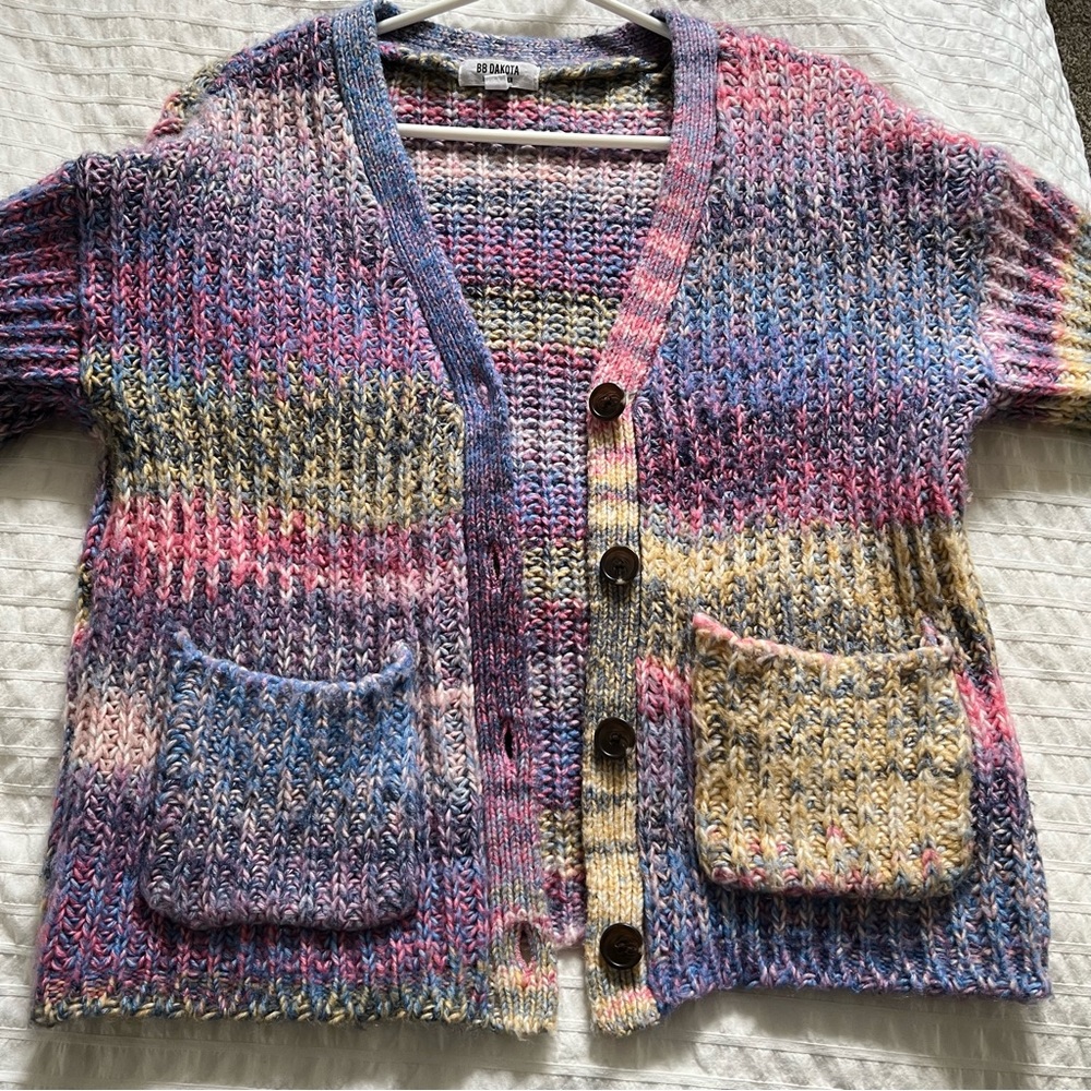 Steve Madden multi colour crocheted button up sweater